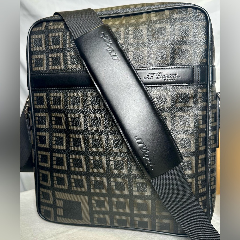 S.T. DUPONT Men’s Unisex Black Tan Leather Messenger Crossbody Documents Bag
